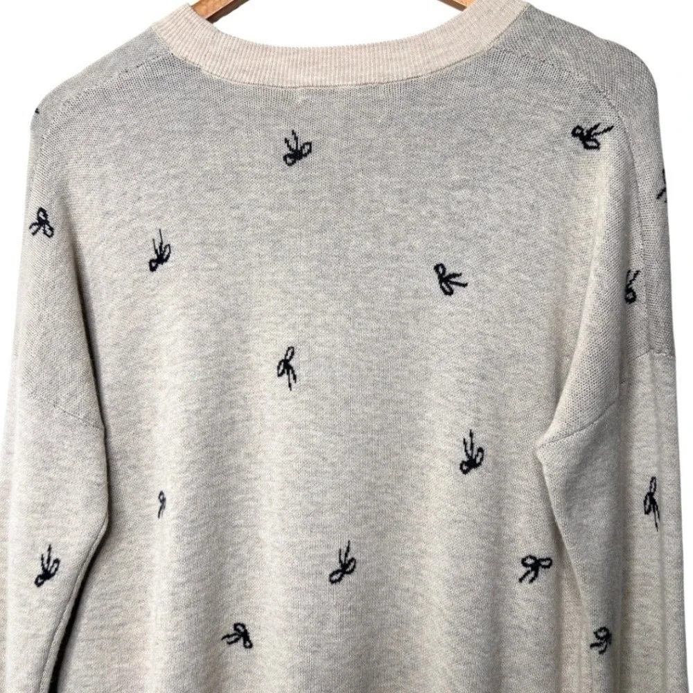 Madewell Bow‎ Jacquard Gray Knit Pullover Sweater Crewneck Long Sleeve Women's S